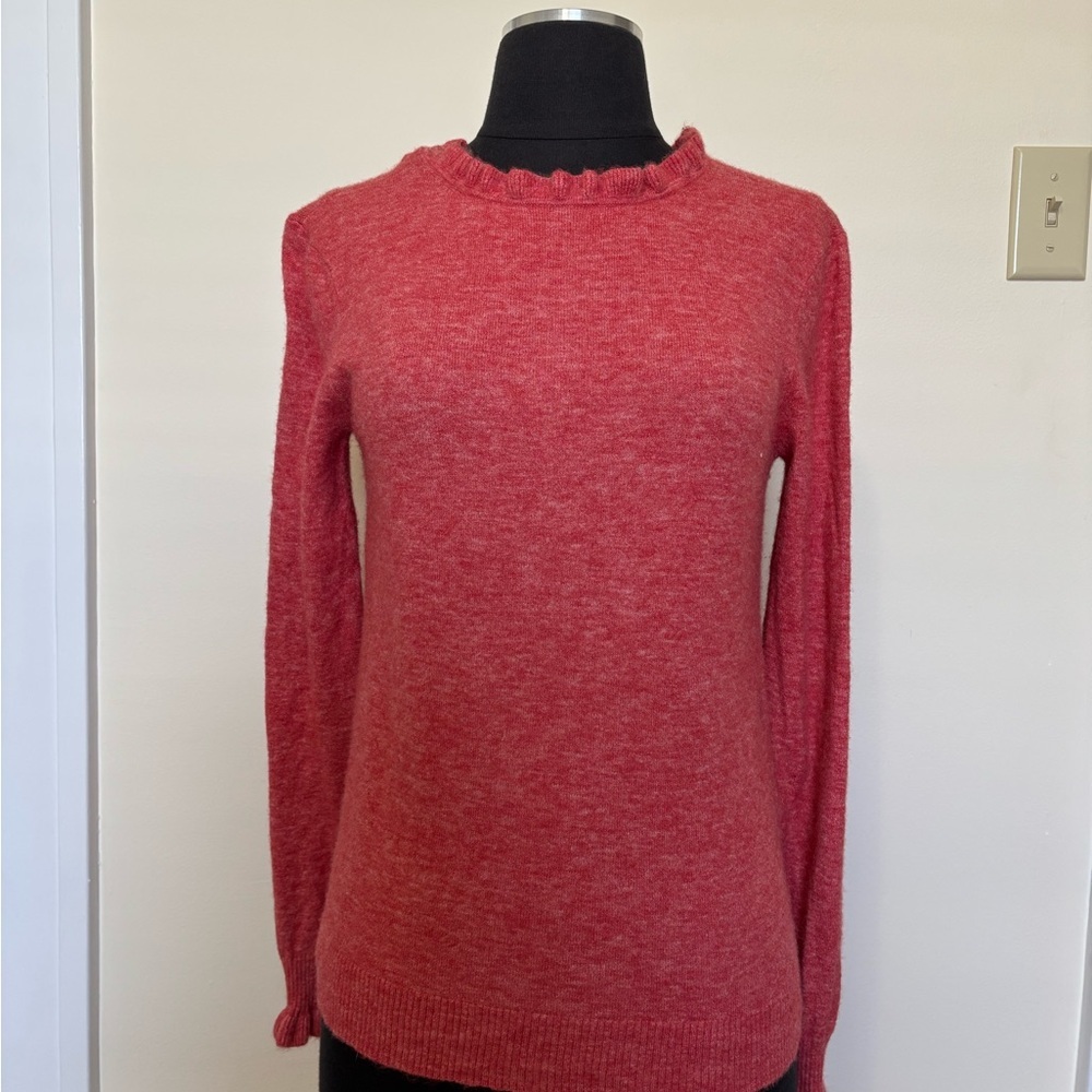 Sundance Red Cashmere Wool Blend Ruffle Long Sleeve Sweater